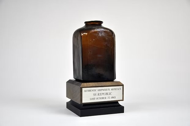 Conserved SS Republic artefact on museum mount