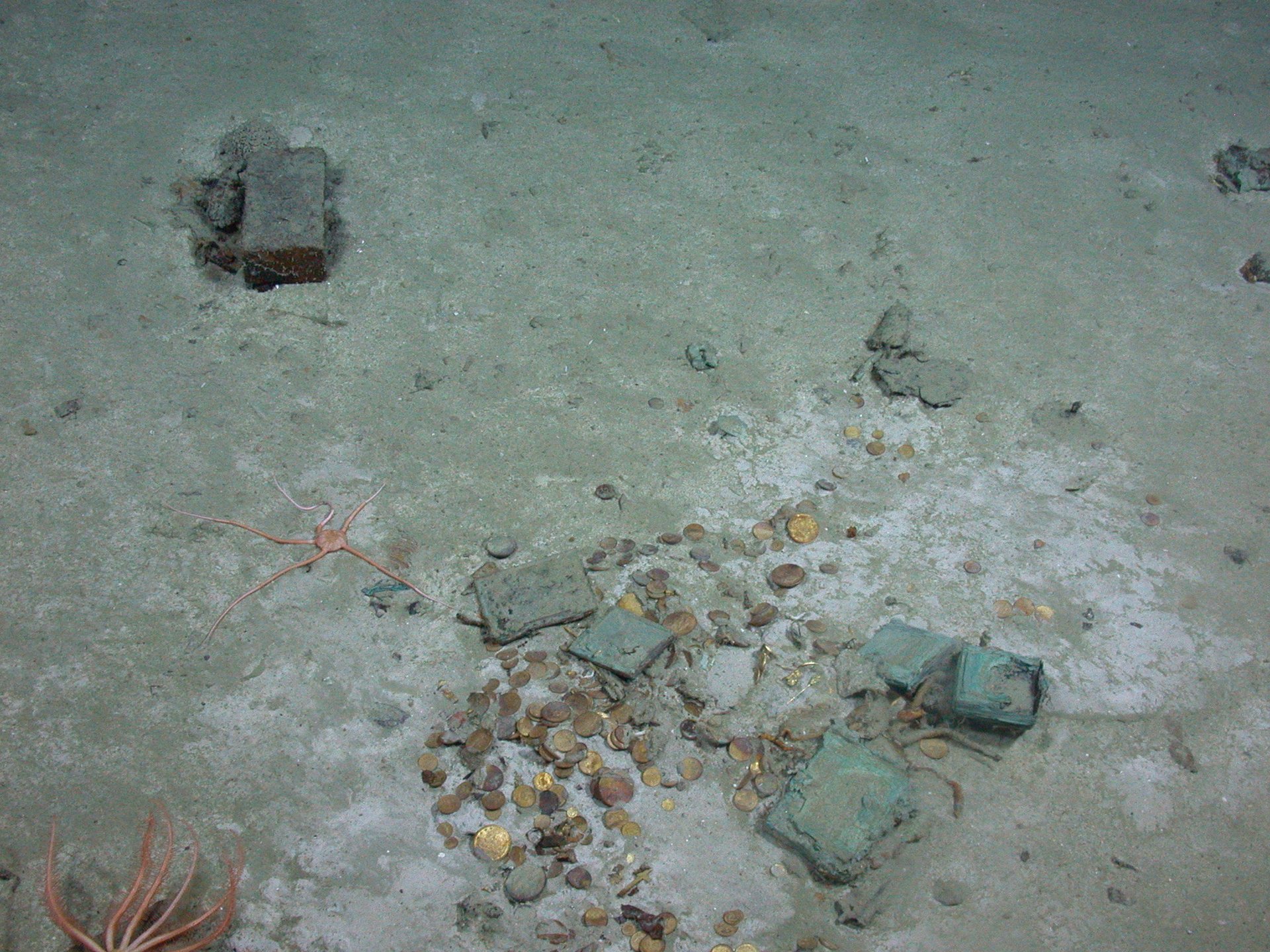 Gold coins and treasure boxes on the SS Central America wreck site